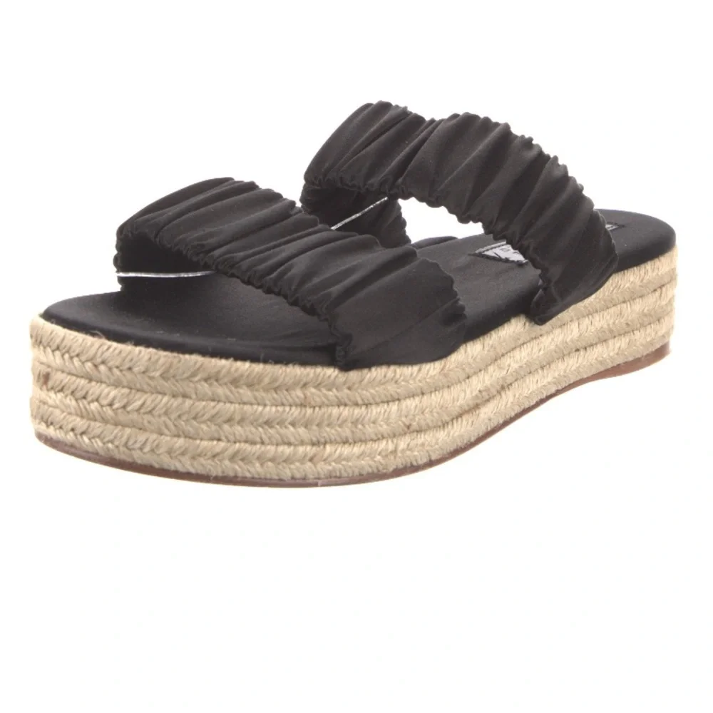 Mercedes Castillo black Satin scrunch Espadrilles platform sandals. Size 7